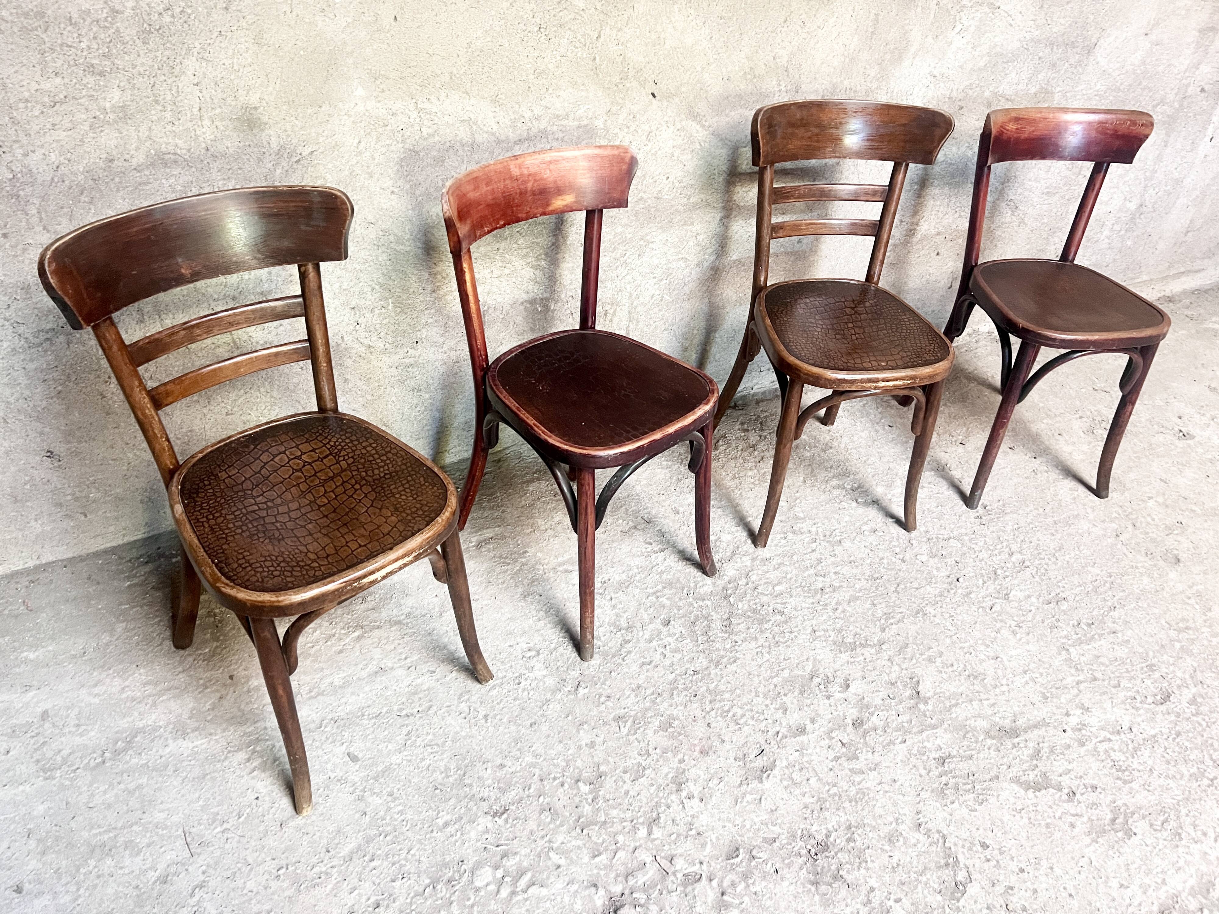 Set of 4 Fischel bistro chairs crocodile model 1930