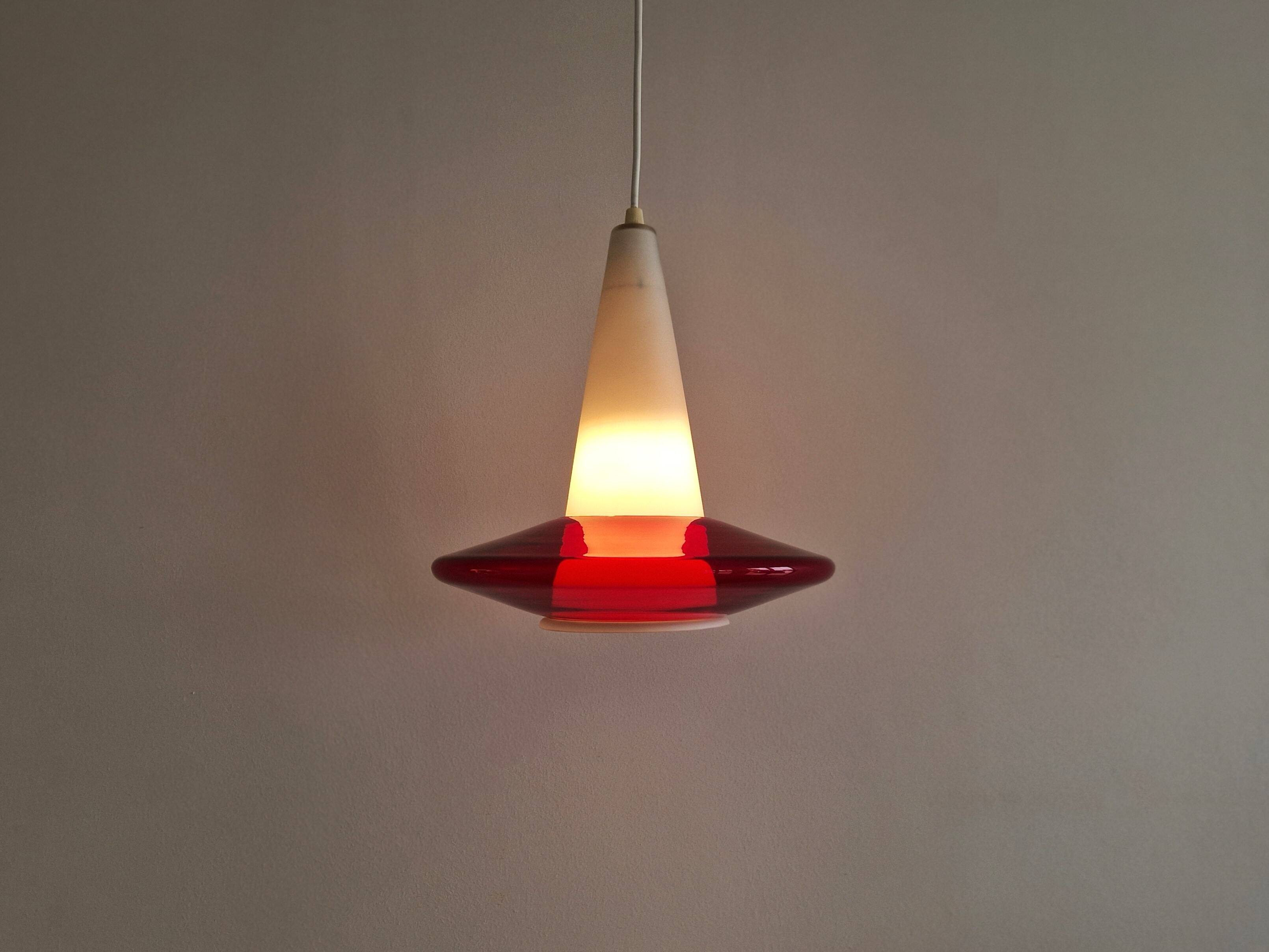 Red and opaline glass pendant lamp, 1960's