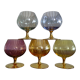 5 vintage coloured cognac glasses