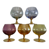 5 vintage coloured cognac glasses