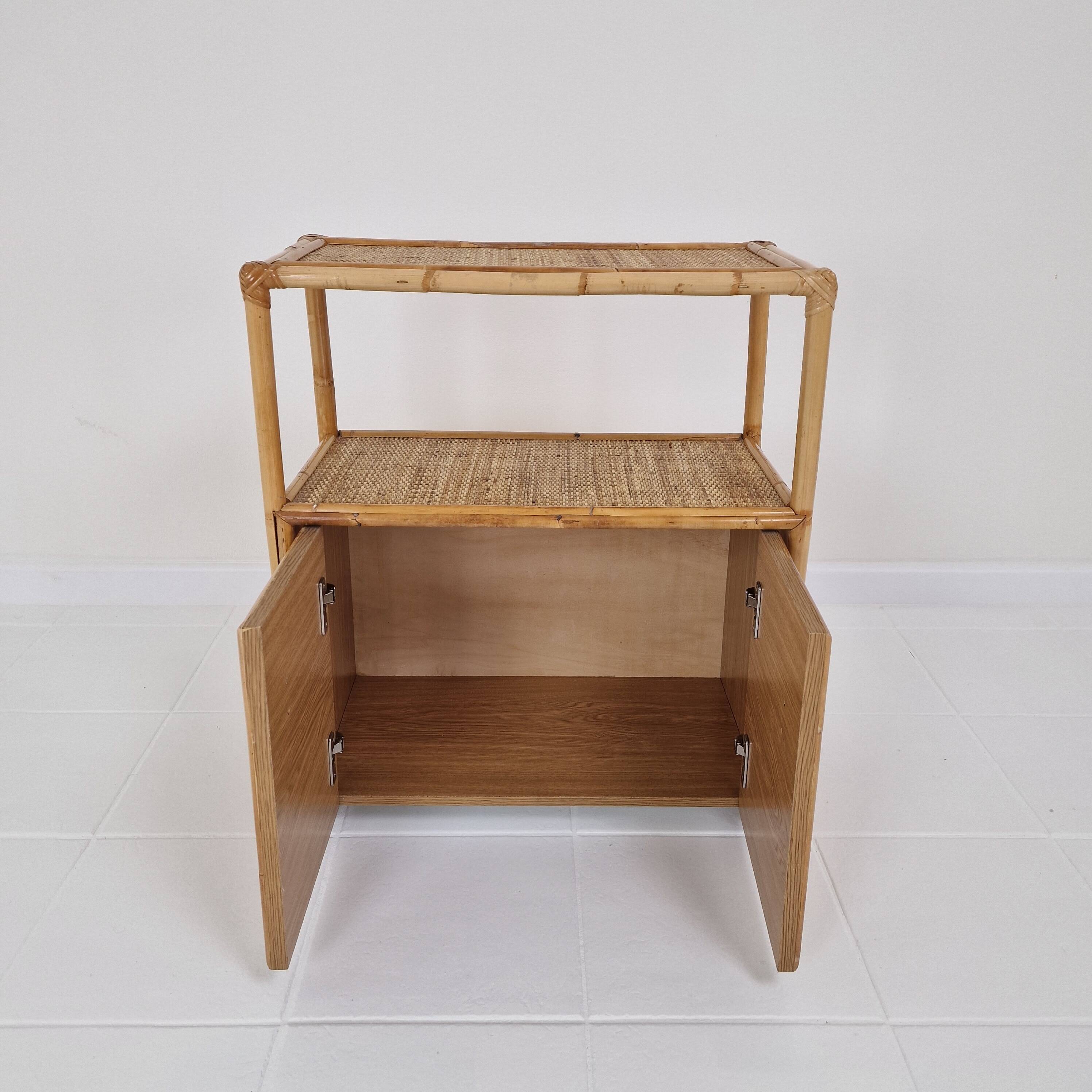 Italian Bamboo and Rattan Cabinet or Bed Side Table, 1980s