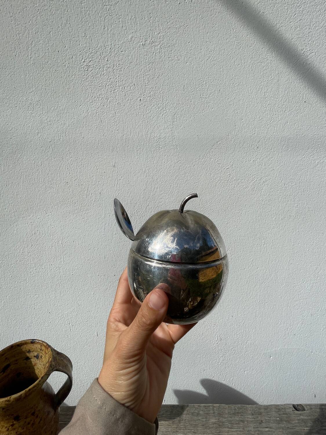 English silver plated apple sugar bowl