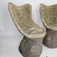 Set of 4 garden chairs stone tree stump
