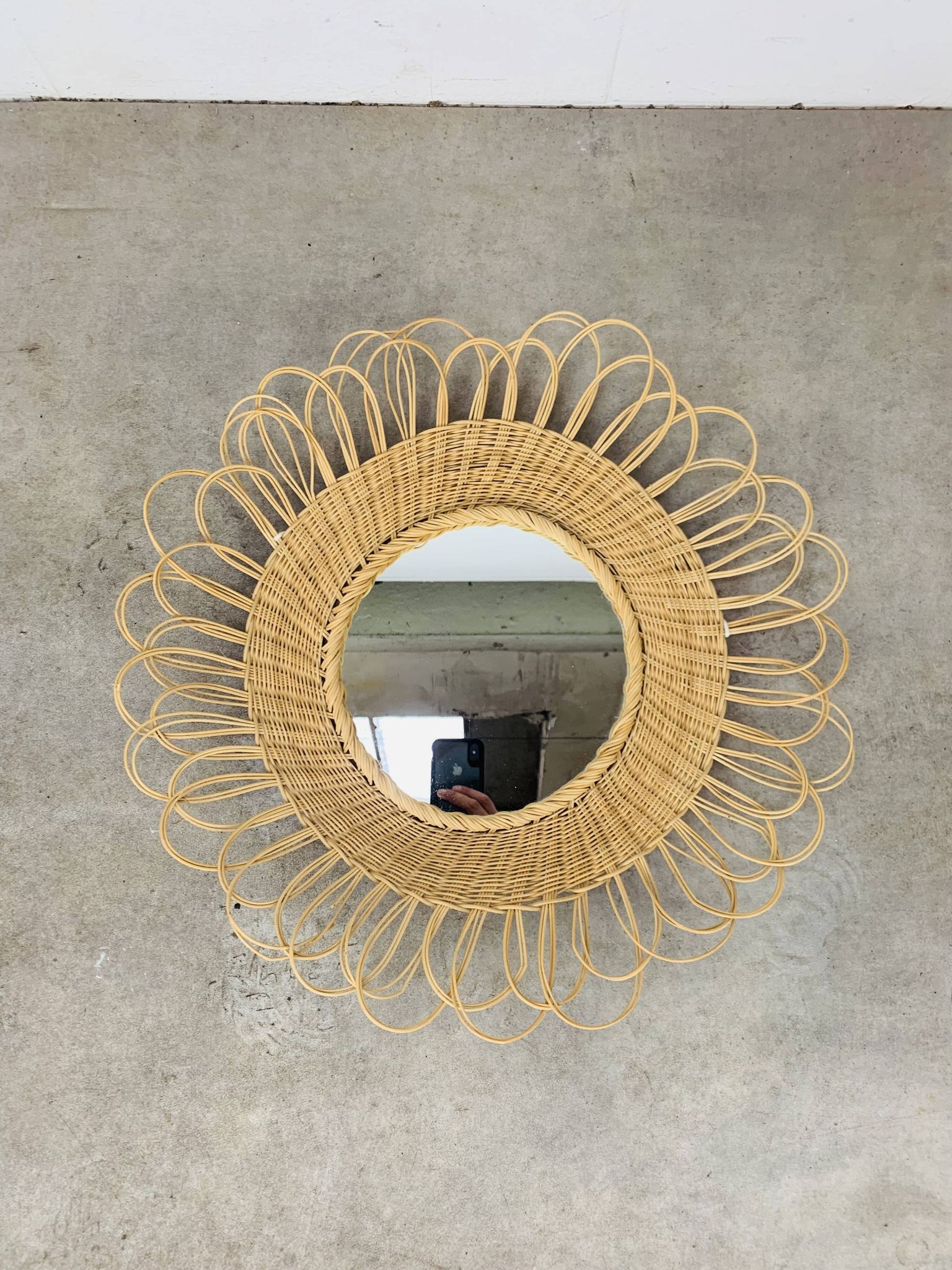 Miroir soleil rotin vintage années 60