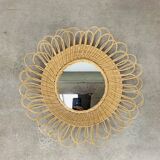 Miroir soleil rotin vintage années 60