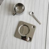 Designer stainless steel cups with tray and spoon