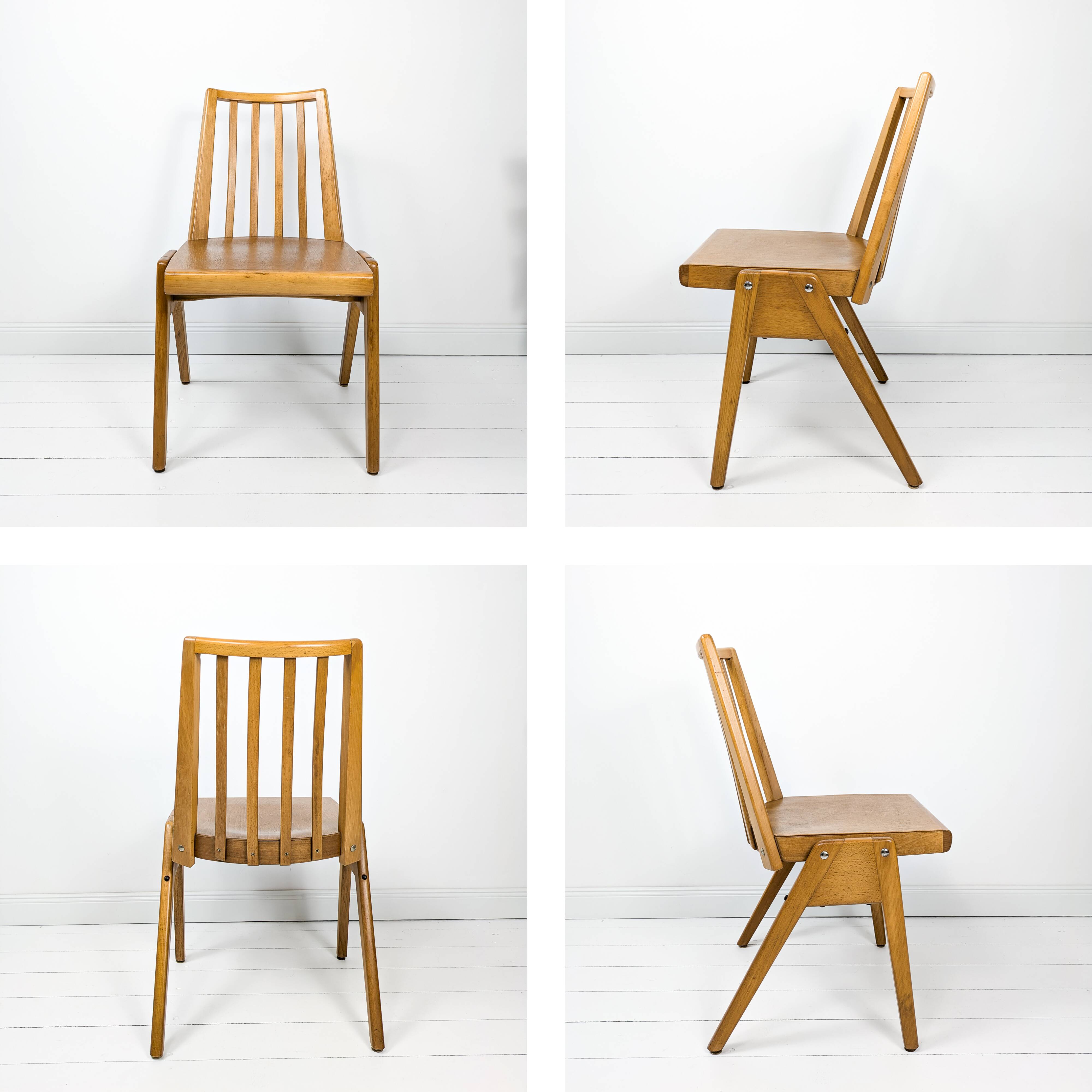 Set of 4 Danish Design Mid Century Wooden Stacking Chairs Streben Vintage Skandi Wooden Chair