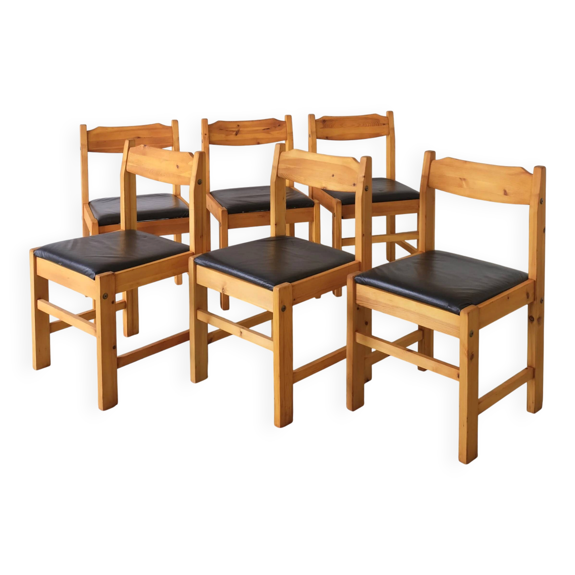 6 chaises en pin massif minimalistes | Années 1970