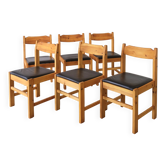 6 Minimalist Solid Pine Chairs | 1970s