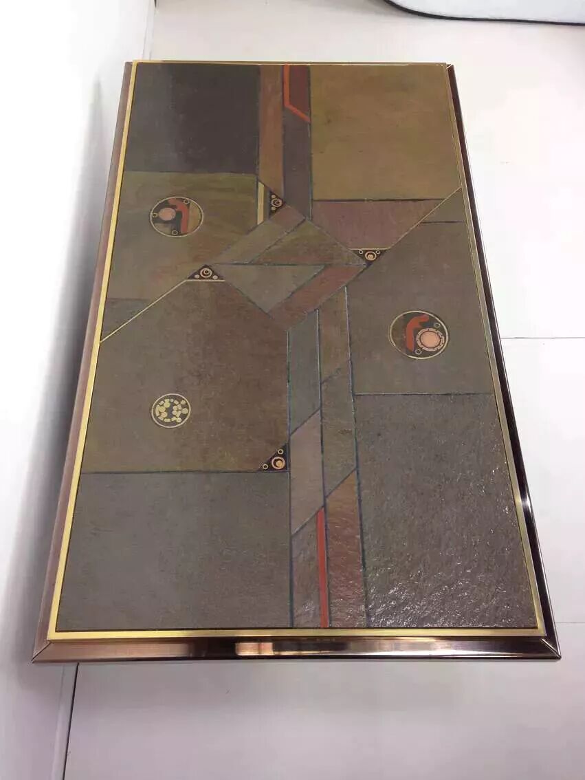 70s Brutalist Coffee Table in Brass, Bronze and Stone