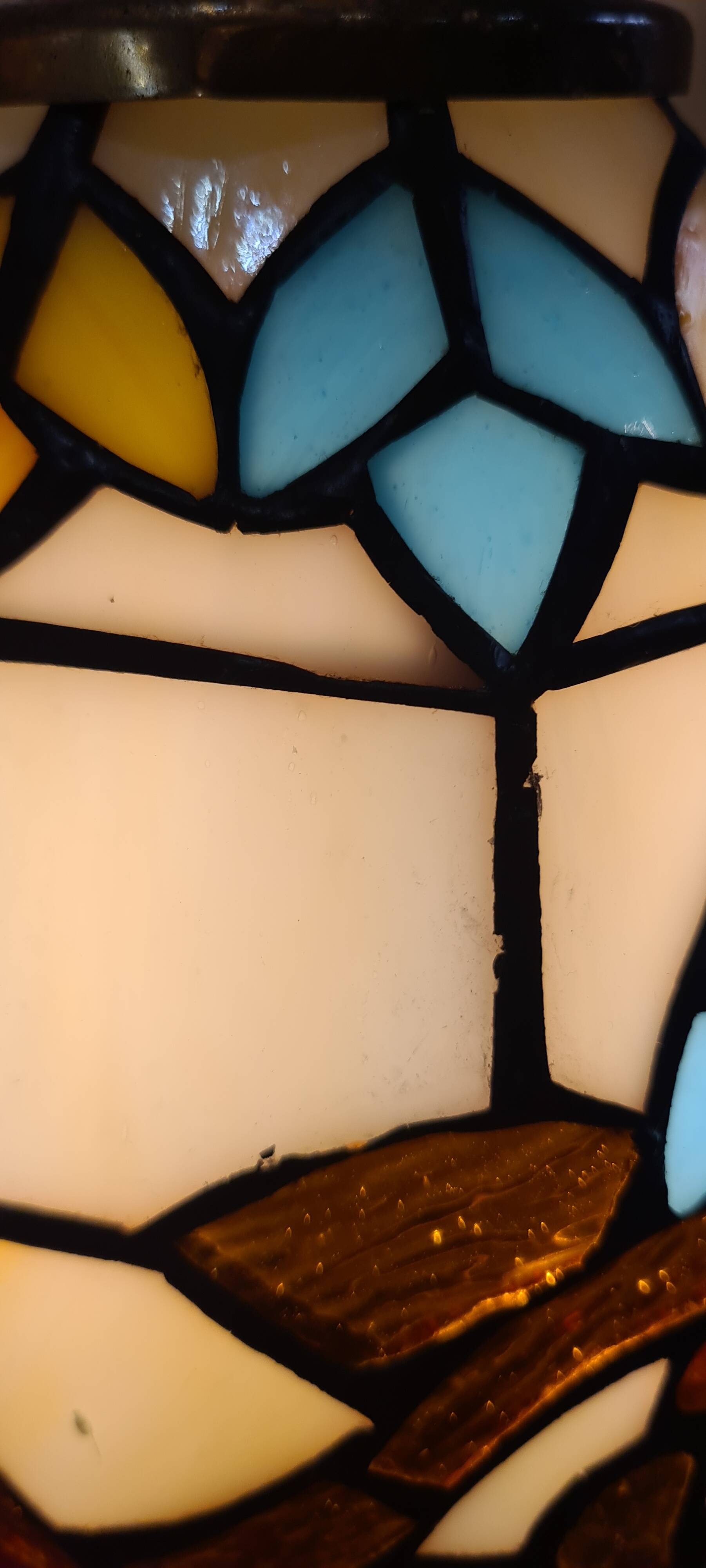 1920s brass lamp with tiffany stained glass shade 48x14
