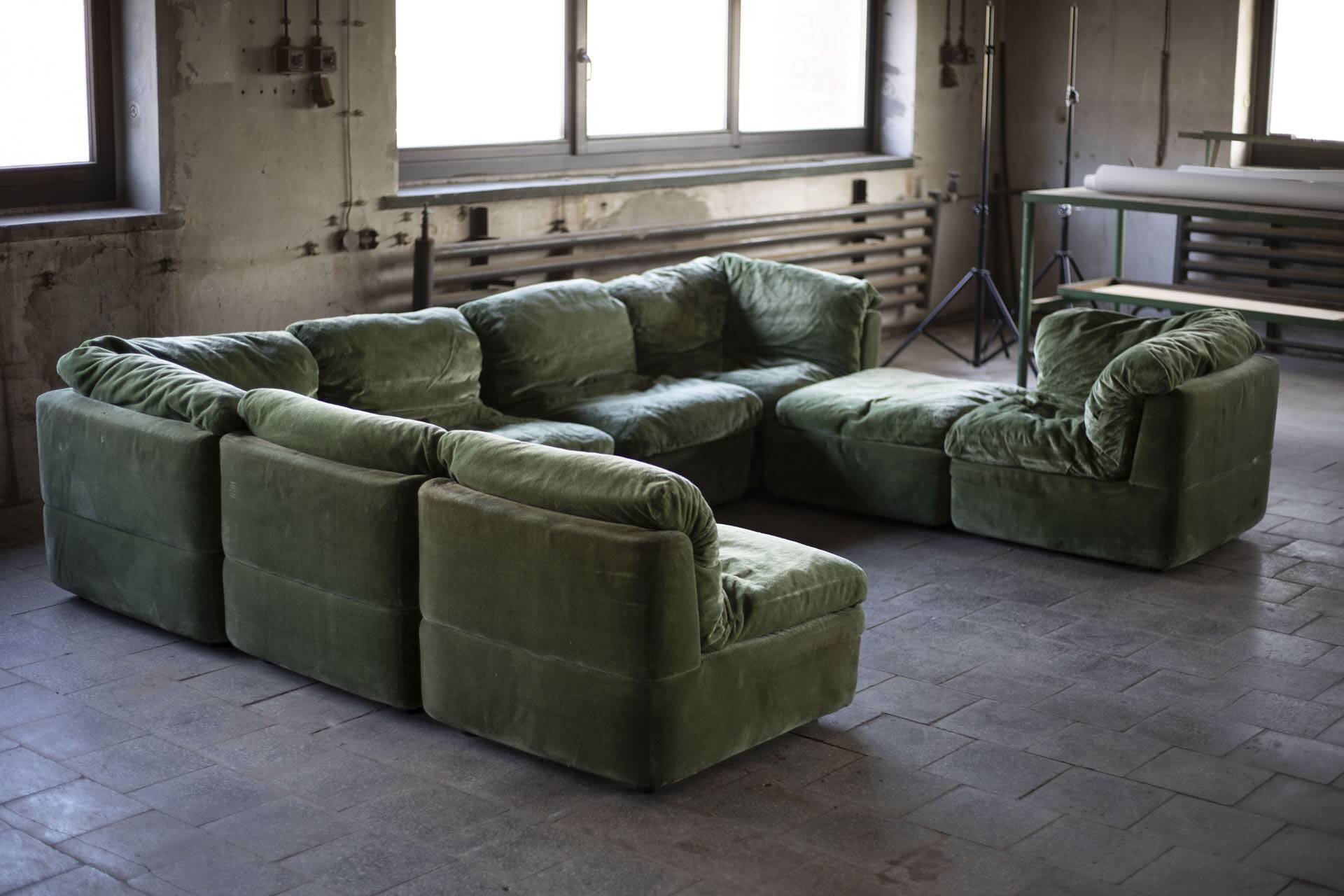 8-piece modular sofa in green velvet, Germany, 1970s