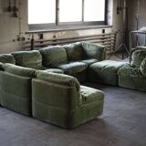 8-piece modular sofa in green velvet, Germany, 1970s
