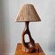 Brutalist olive wood lamp – Unique piece – 1950s