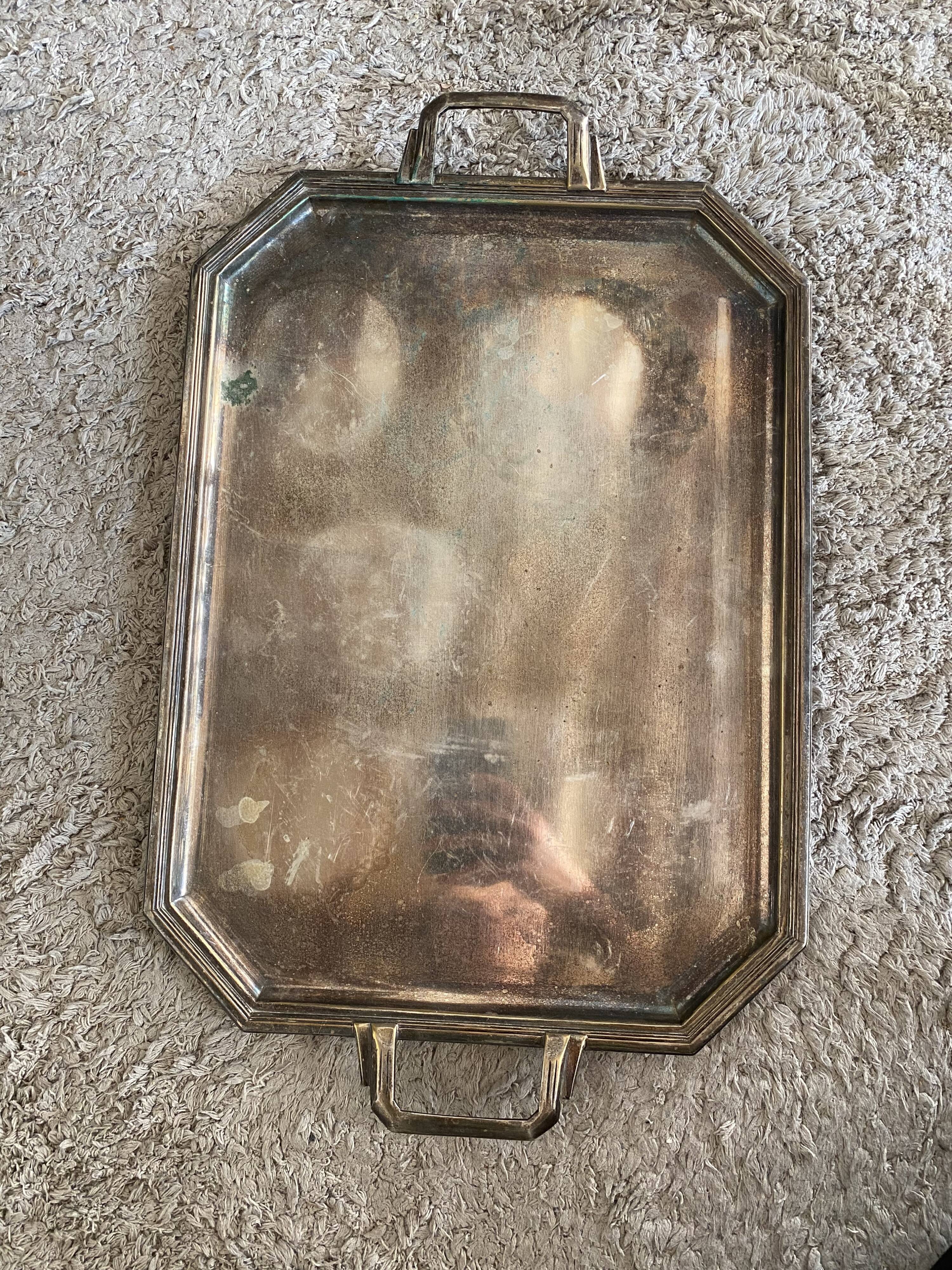 silver metal serving tray