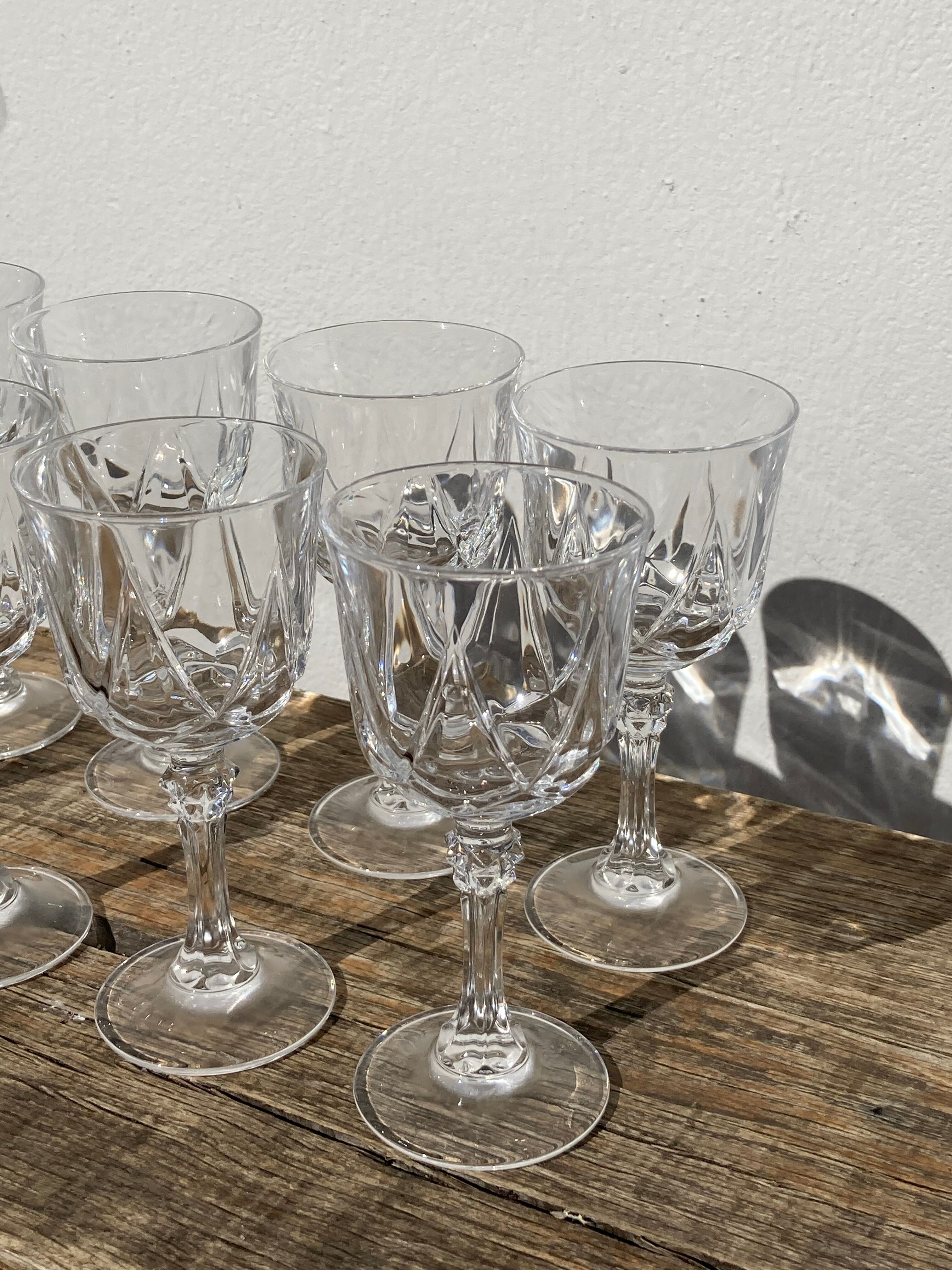 8 antique chiseled crystal stems - classic wine glasses