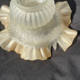 Lampshade lamp, glass tulip, frosted pink froufrou