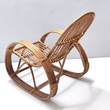 Postmodern Bamboo Rocking Chair with Red, Black and White Fabric Upholstery