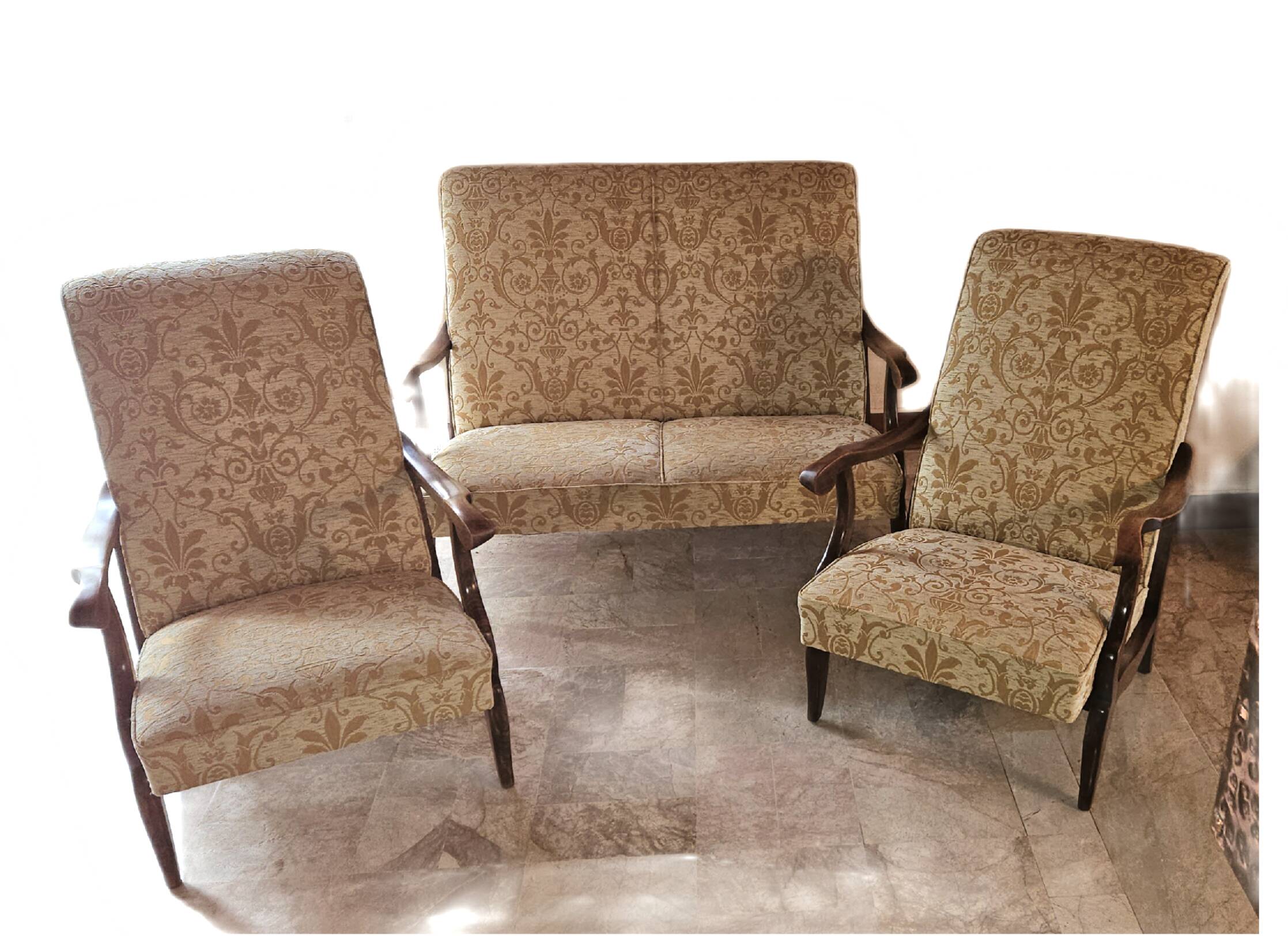 Vintage 3-piece living room in beige fabric