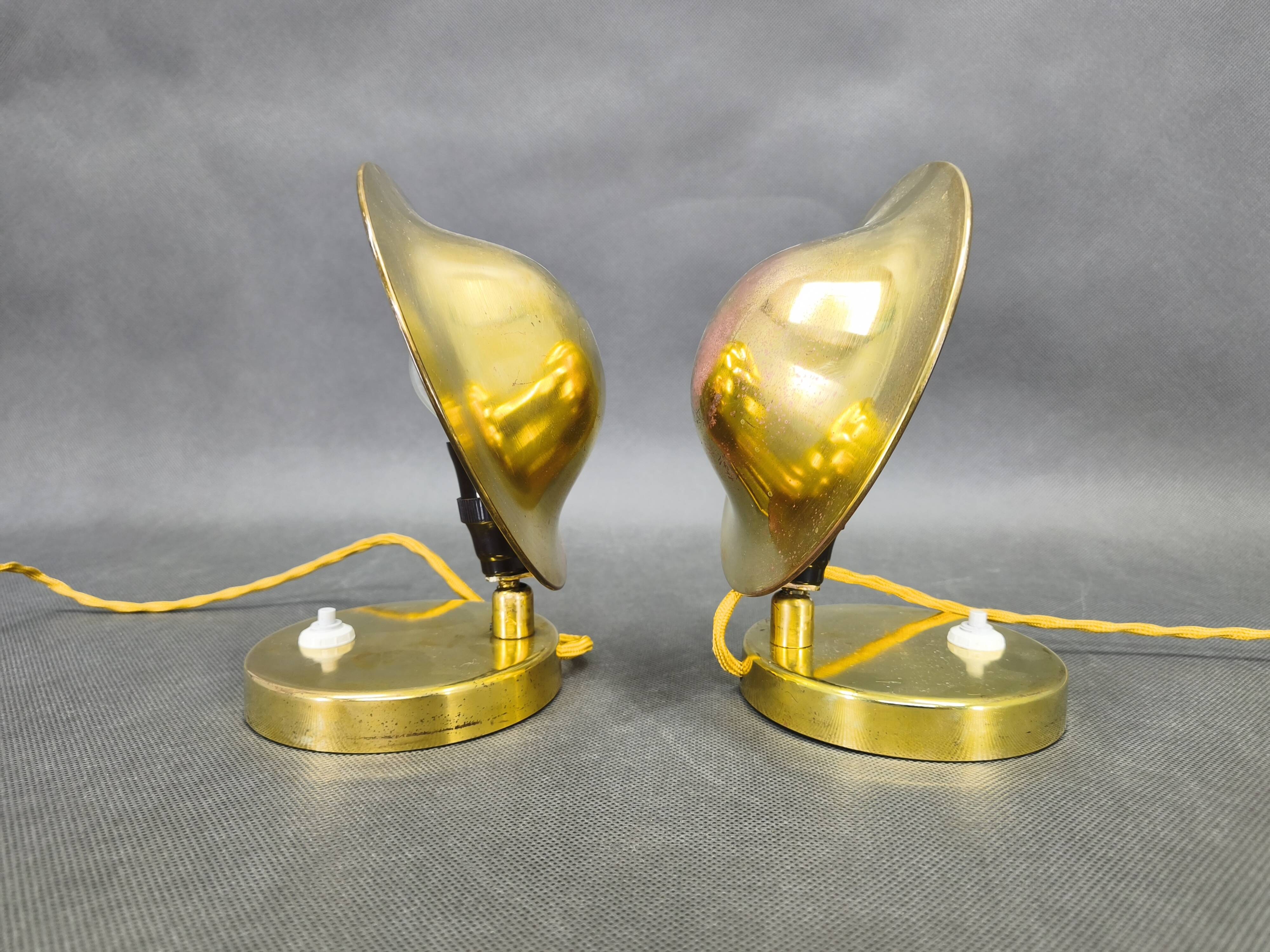 Pair of Art Deco Adjustable Brass Table Lamps, 1930s Czechoslovakia