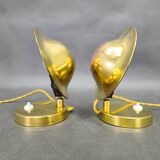 Pair of Art Deco Adjustable Brass Table Lamps, 1930s Czechoslovakia
