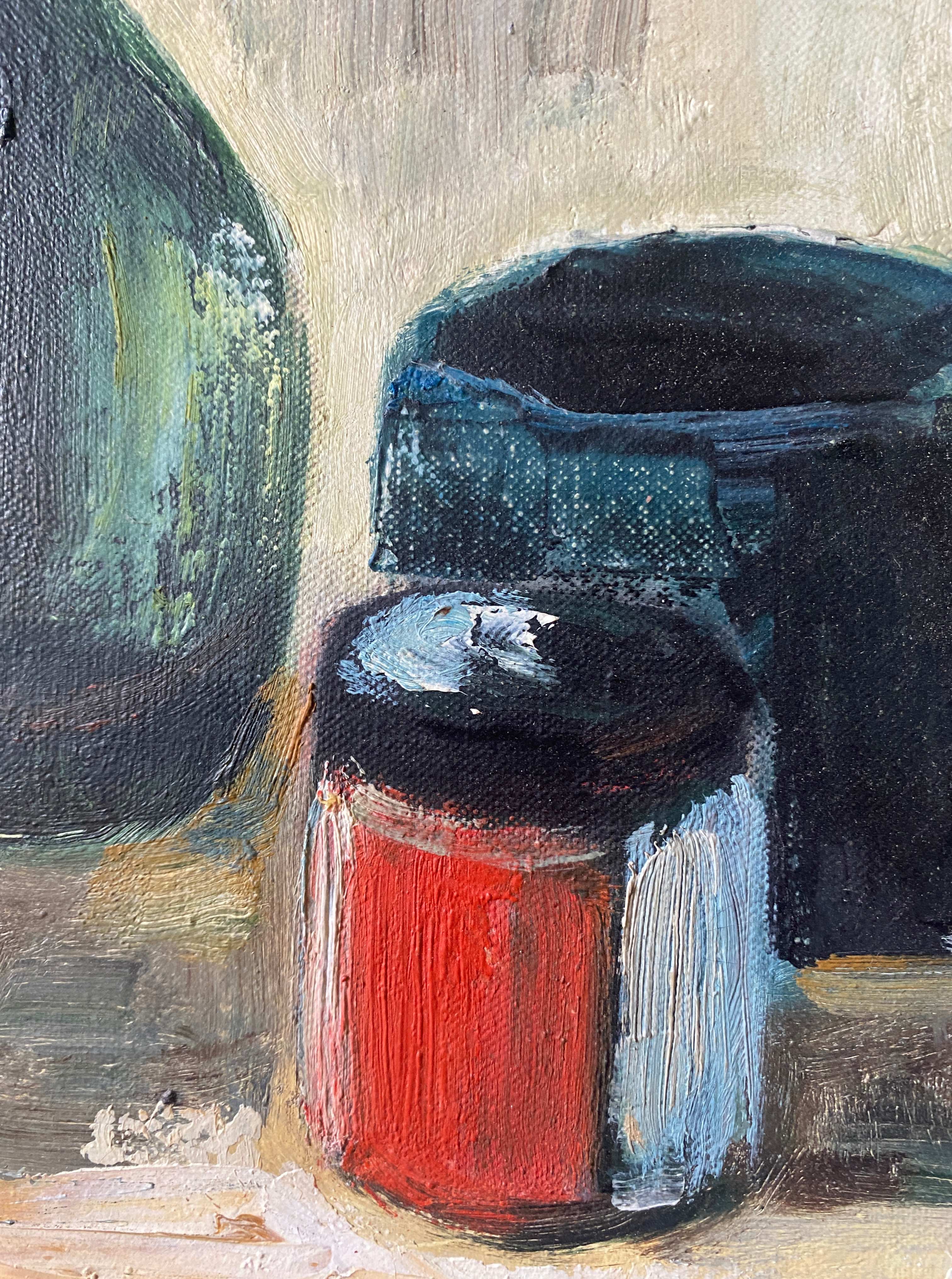 Painting HST "Still life with the bottle" signed M. Lambault (1891-1983)