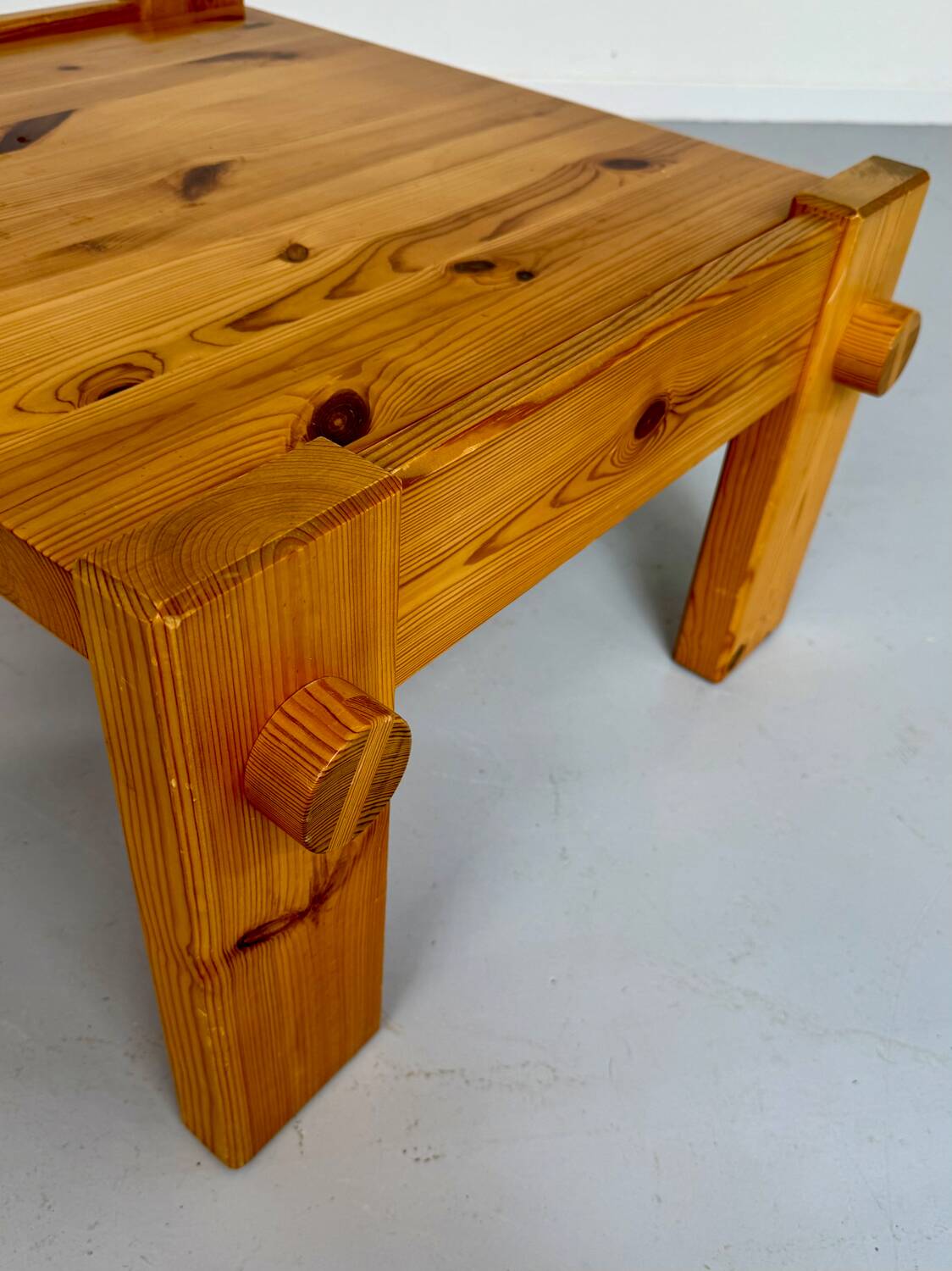 Vintage brutalist coffee table Swedish pine design Yngve Ekström Swedese