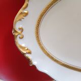 Oval dish. Limoges Montambert art porcelain. White matt gold rim;