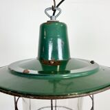 Industrial green enamel cage pendant light, 1960s