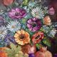 Old painting, still life of flowers and fruits.