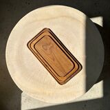 Trio of rounded rectangular trays or cups in monoxyl teak L:35