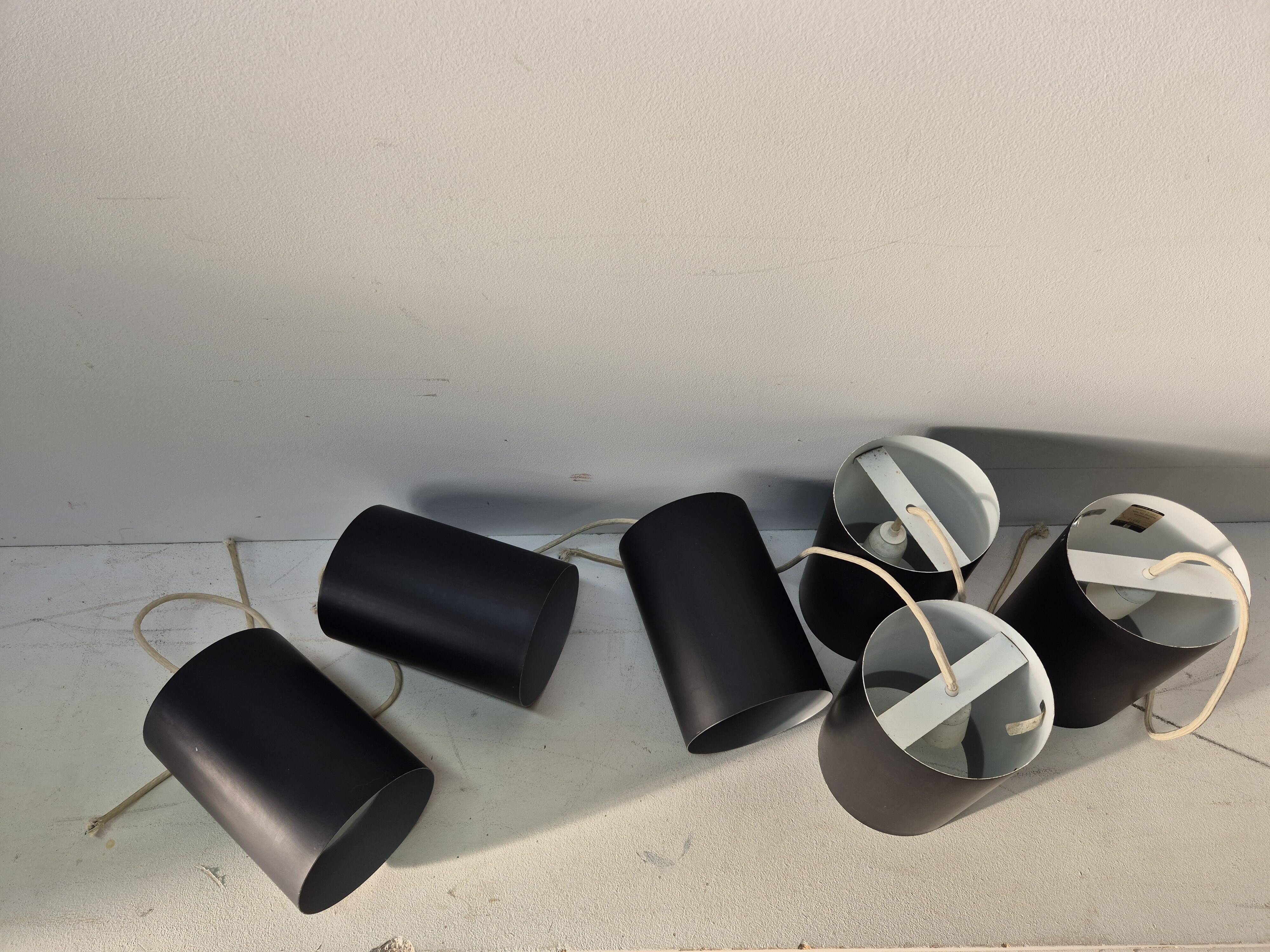 6 Louis Poulsen "pipe" pendant lights, 1960s, lacquered steel
