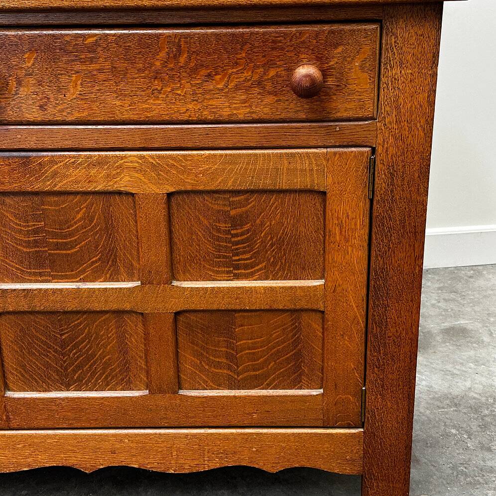 Vintage french oak sideboard with wavy details, ca. 1950s