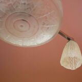 Art deco nickel plated bronze chandelier with art deco tulip glass, ceiling lamp, art deco pendant light, 30