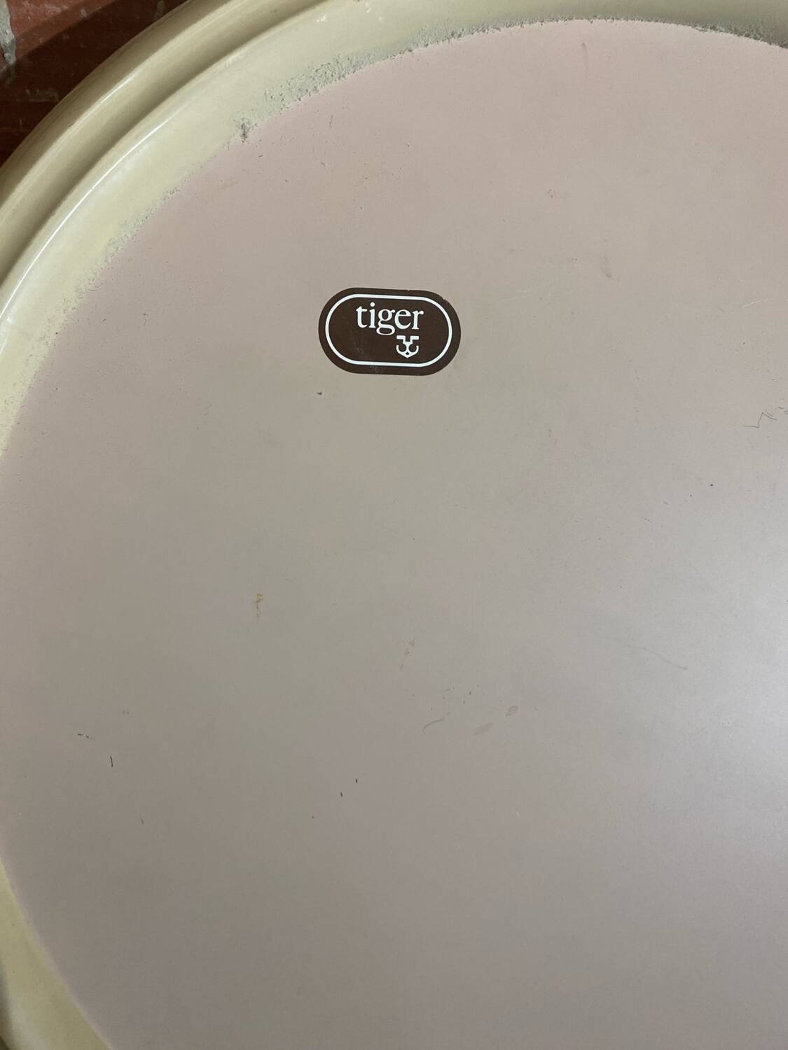 Vintage 80s Round TIGER Design Mirror, Beige Plastic #C893