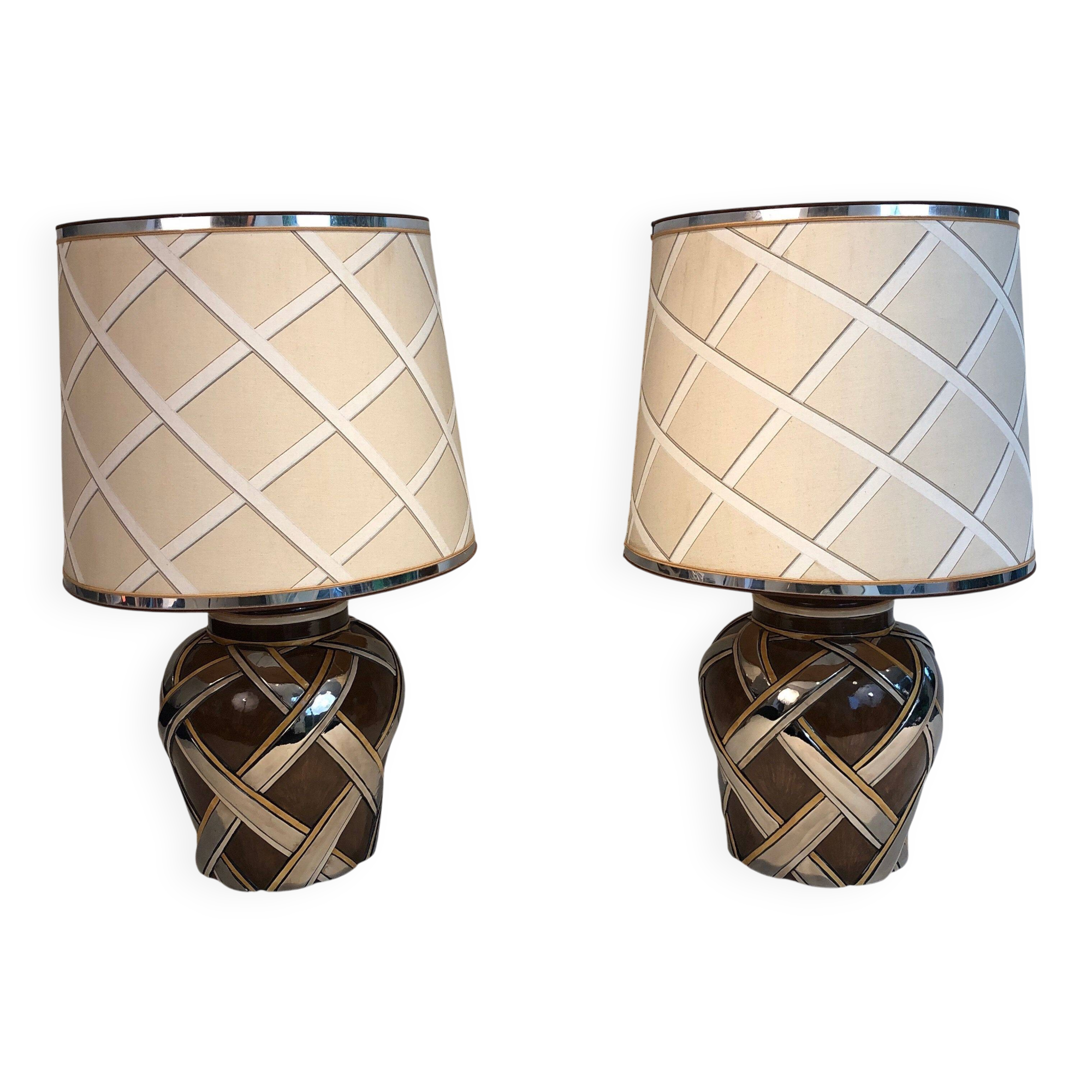 Important pair of ceramic lamps. French work.