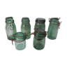 Set of 6 old green glass jars