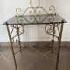 Vintage gilded metal side table, glazed ceramic trays