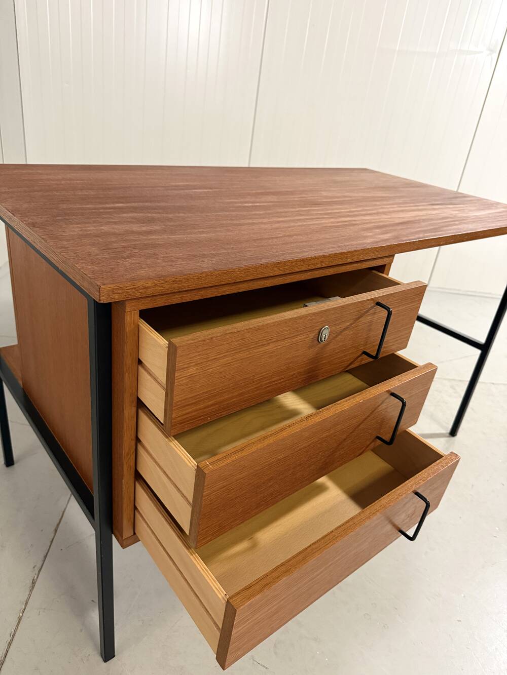 Günter Renkel teak and black steel free standing desk 1960’s