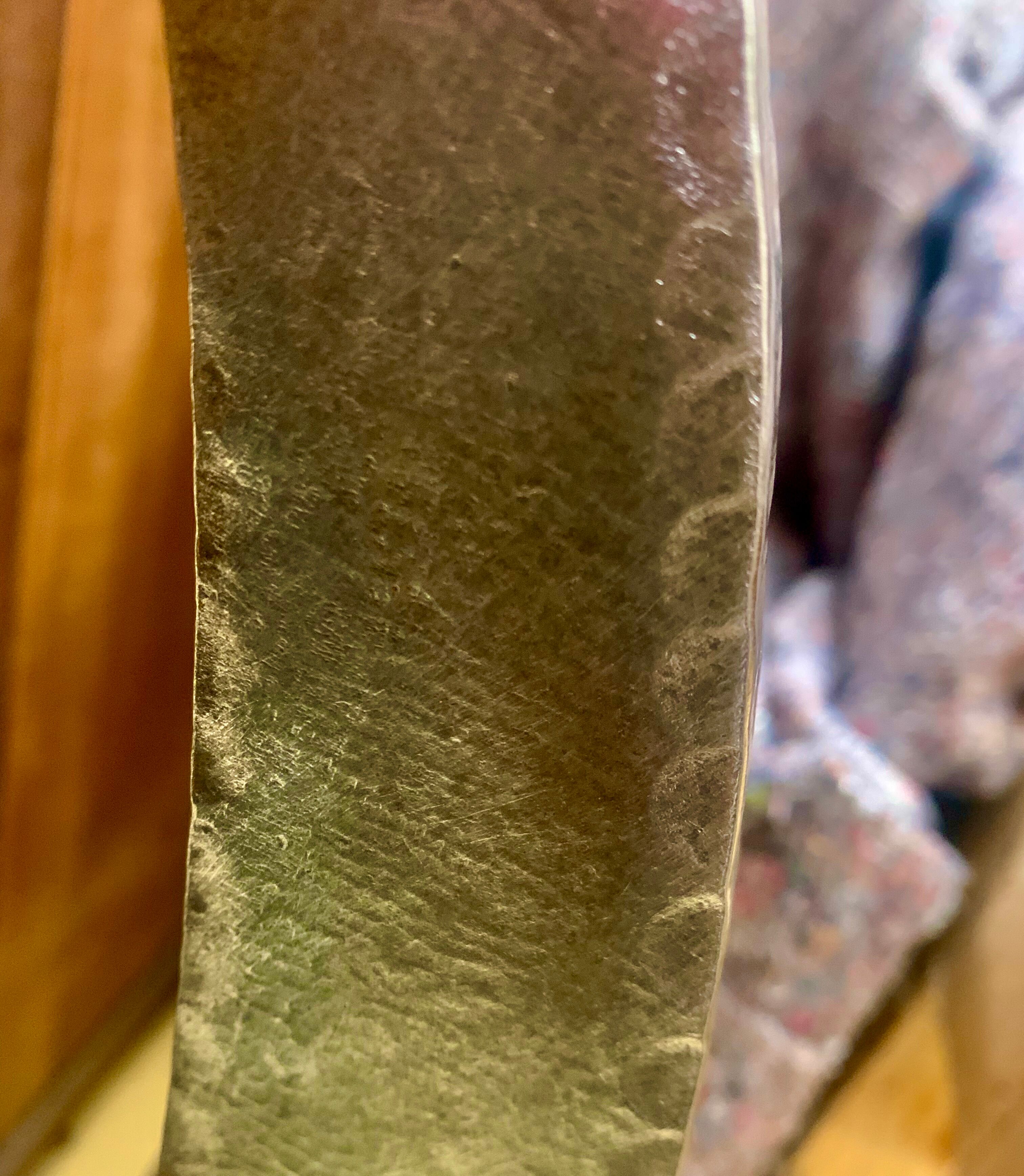 Rectangular wooden table, legs and spacer in hammered ironwork, 60s