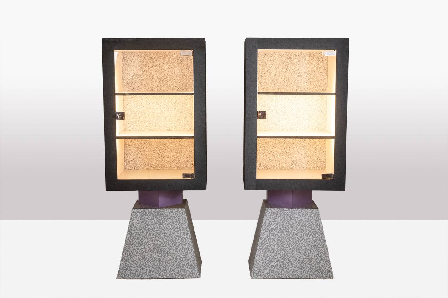 Memphis. Pair of lacquered wood display cabinets. 1980s. LS48071403