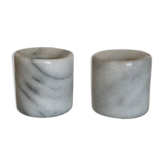 Lot of 2 White marble candlesticks, grey veins