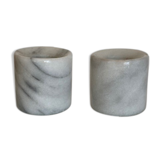 Lot of 2 White marble candlesticks, grey veins
