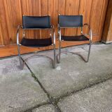 Set of 2 black chrome Bauhaus chairs in tubular steel - Italian design from the 1970s.