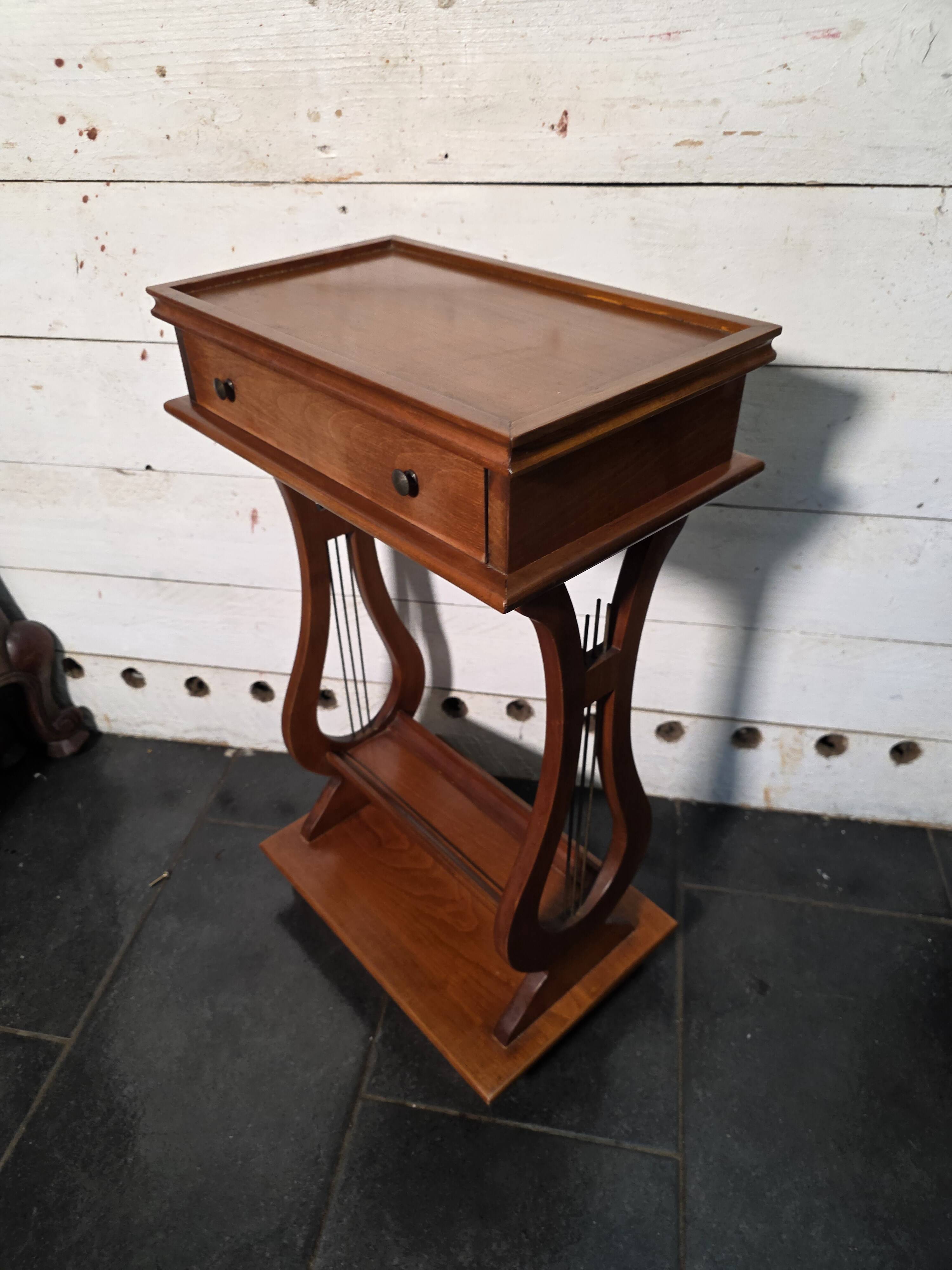 Lyre bedside table in solid cherry wood
