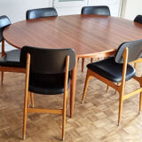 Round teak dining table, extendable, Scandinavian, vintage, 60s