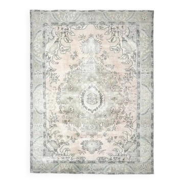 Tapis persan fait main en laine et coton beige 286x388 des années 1960