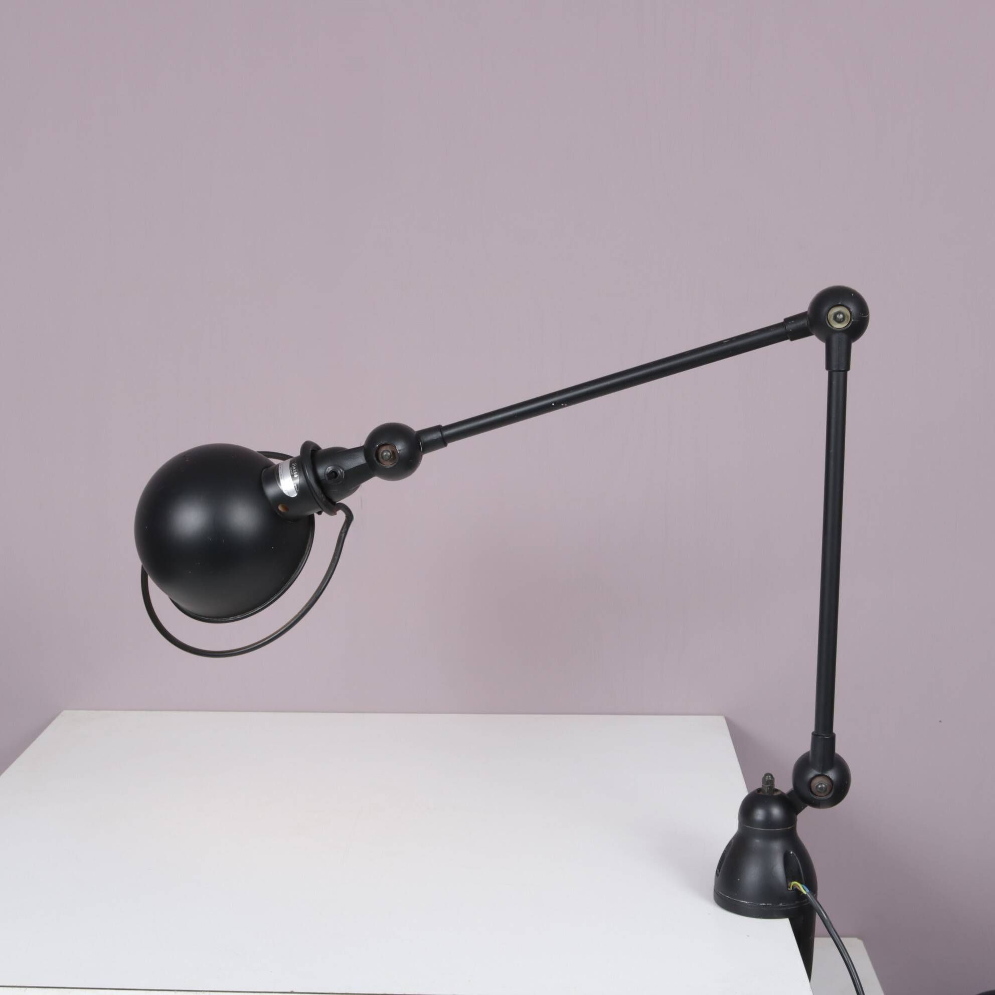 1950s Table clamp lamp in black metal, recent edition model SI332/ Jieldé,