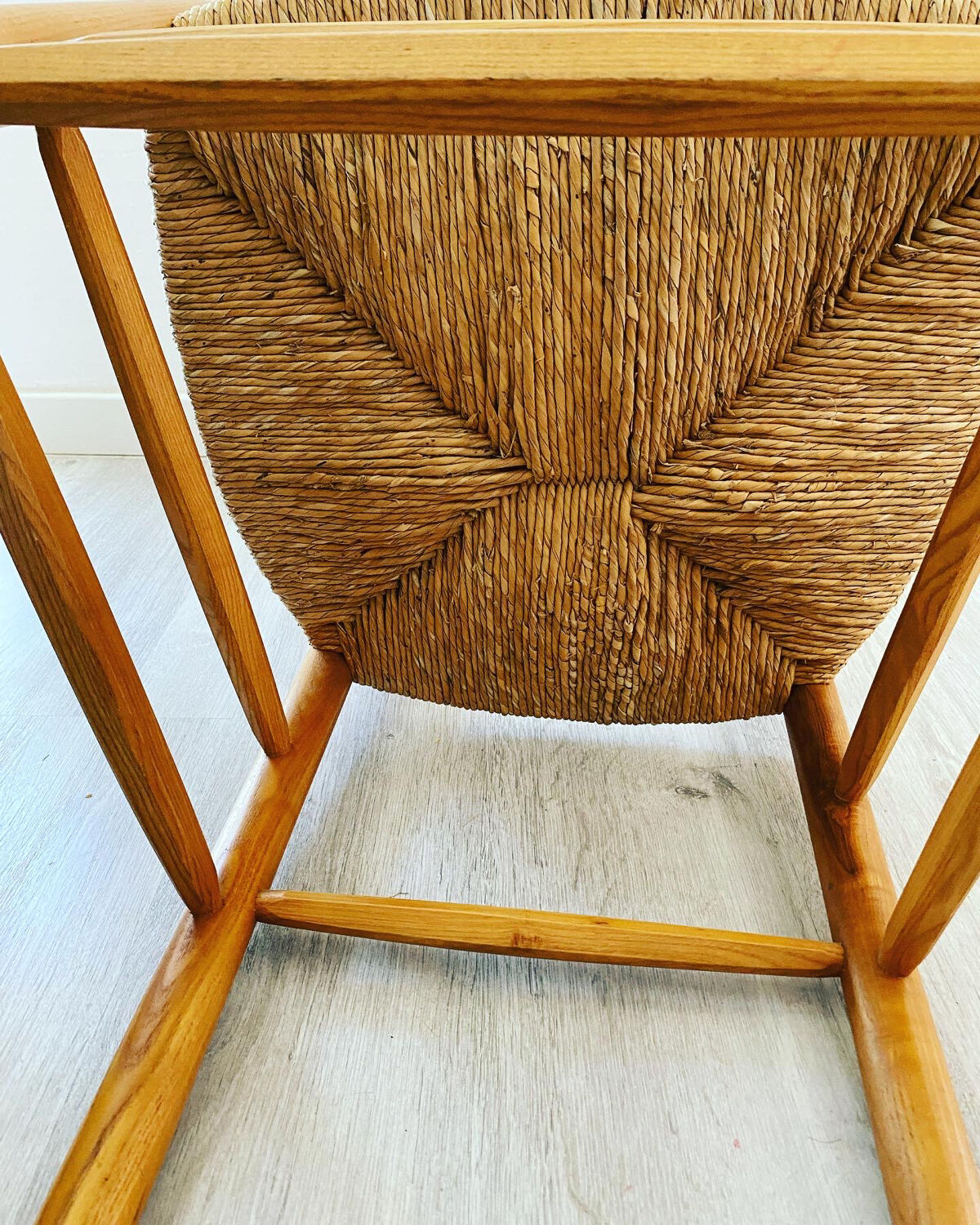 Wooden and straw armchair