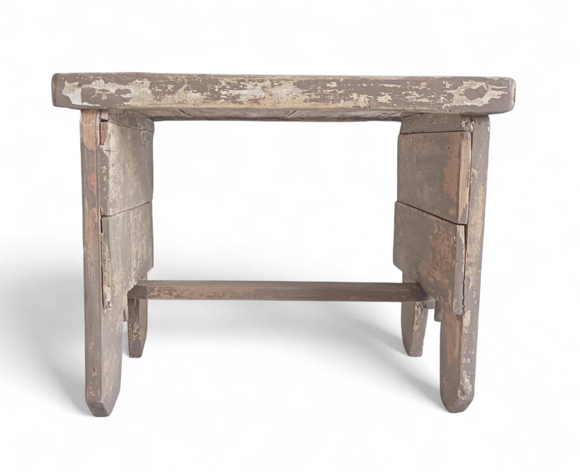 Rustic Weathered Wood Farm Stool/ Accent Table, Spain,  Early 20th-C